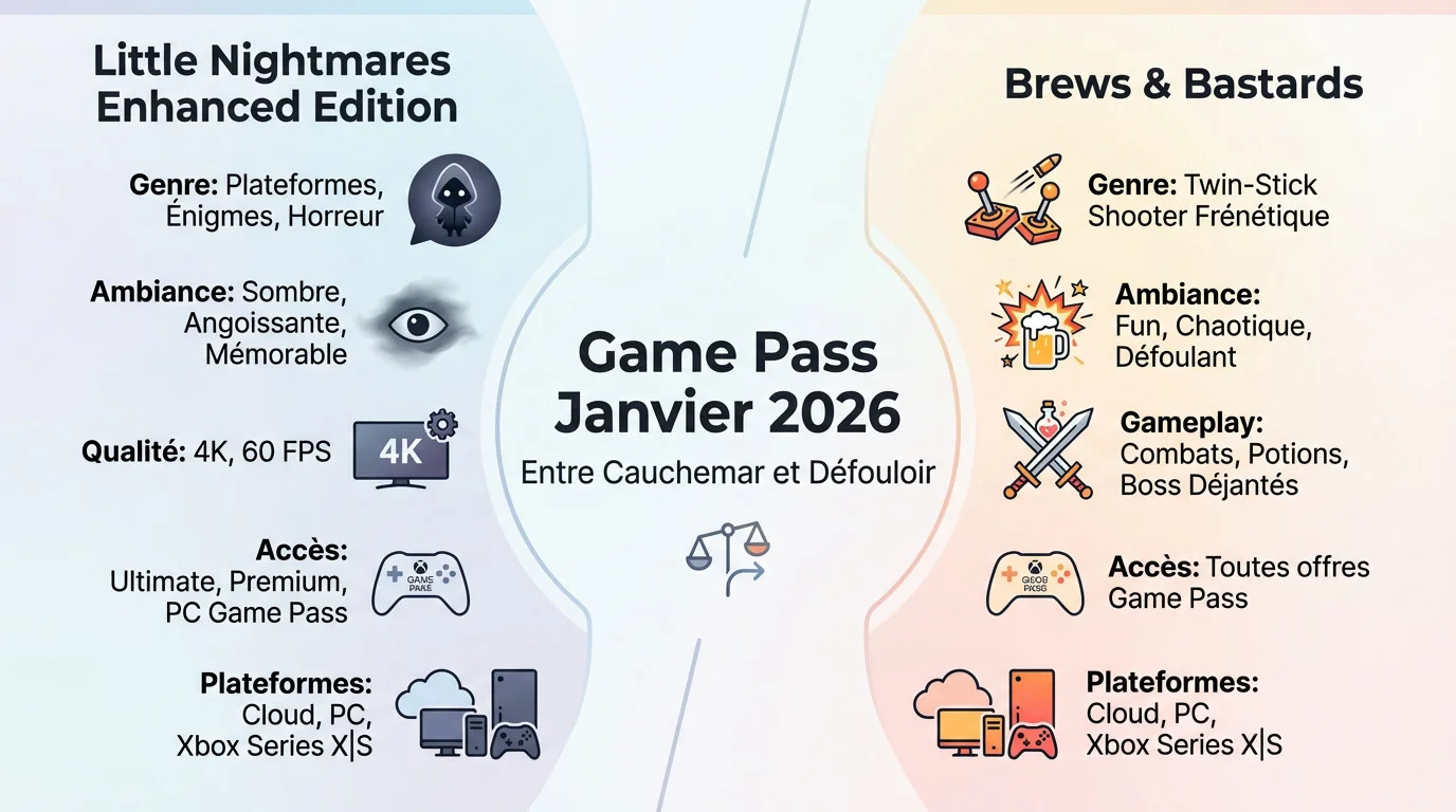 Little Nightmares Enhanced Edition et Brews & Bastards sur le Xbox Game Pass janvier 2026