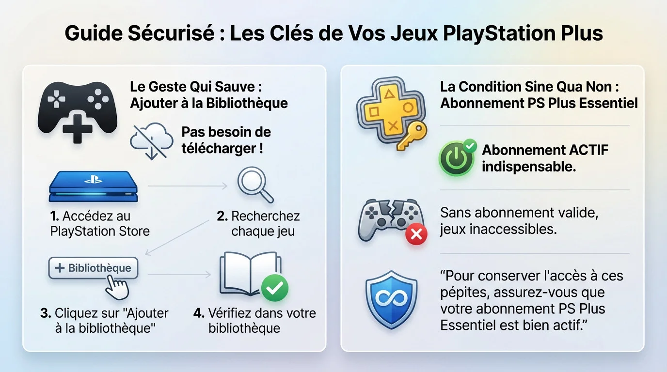 Guide visuel pour sécuriser les jeux PlayStation Plus dans la bibliothèque