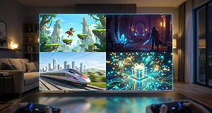 Jeux vidéo aventure, train rapide, cadeau numérique.