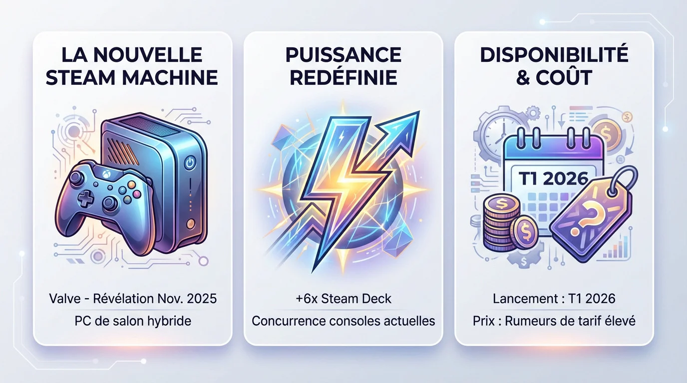 Infographie présentant la nouvelle Steam Machine de Valve et ses spécifications