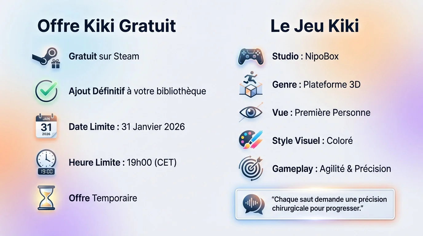 Infographie détaillée de l'offre gratuite Kiki et ses caractéristiques de gameplay