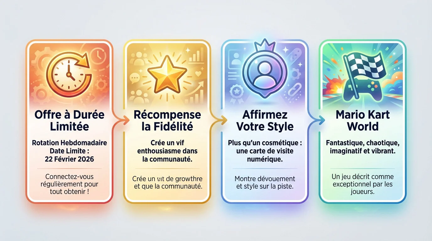 Infographie détaillant l'offre limitée et les récompenses de fidélité pour Mario Kart World