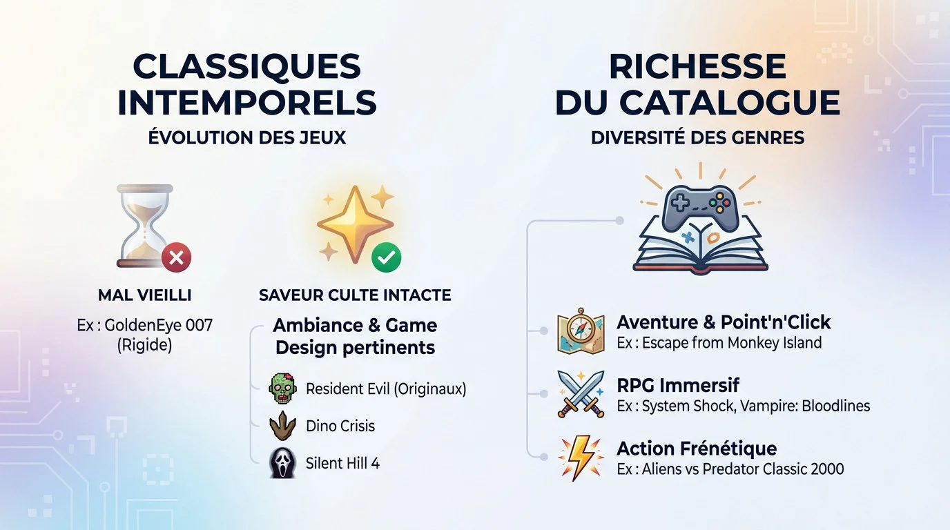 Infographie illustrant la diversité et la qualité des jeux rétro disponibles sur GOG