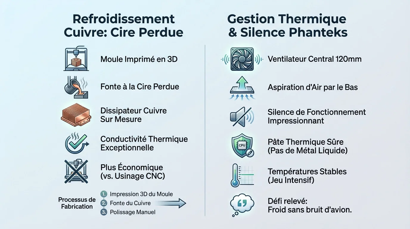 Dissipateur thermique en cuivre et ventilateur Phanteks pour console hybride