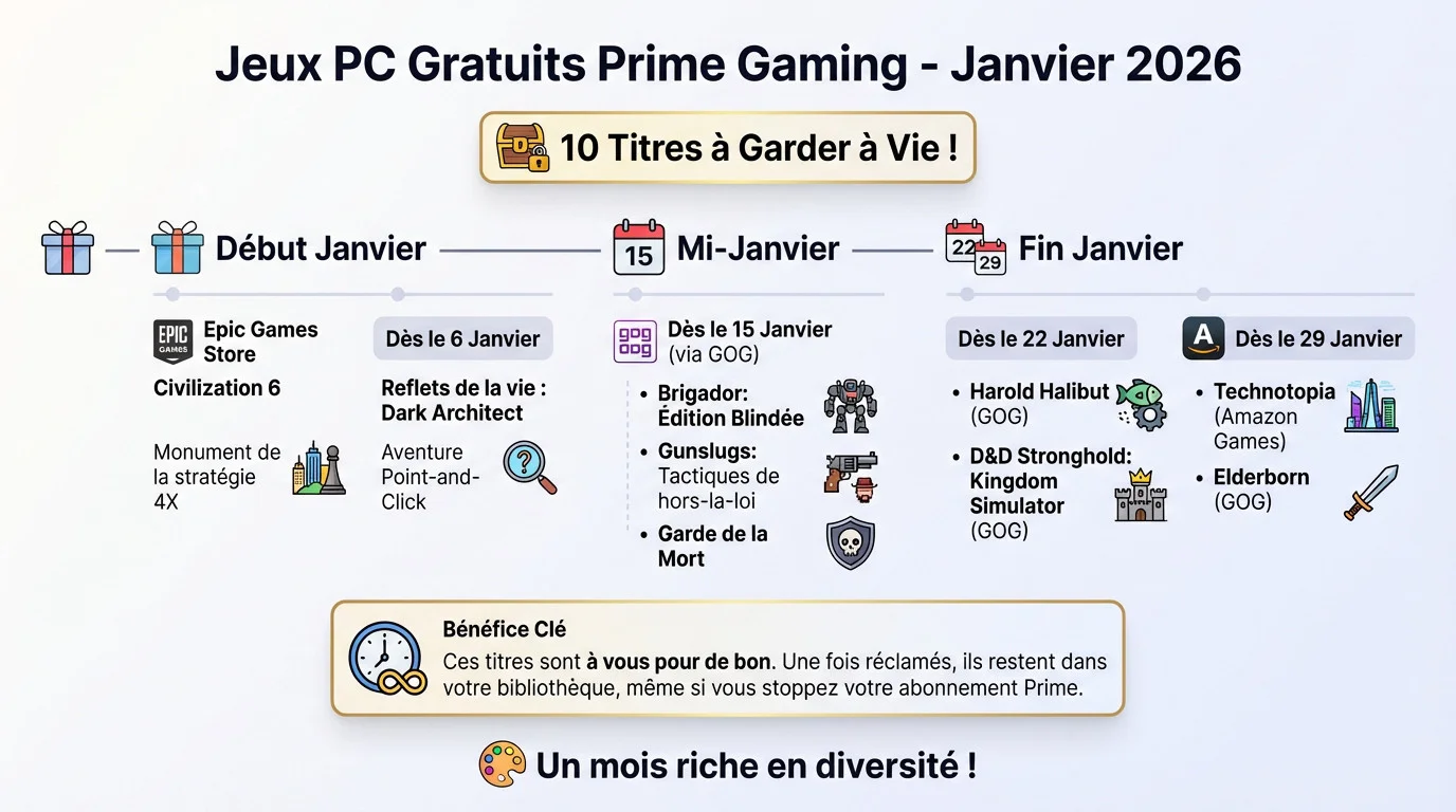 Aperçu de l'offre prime gaming jeux gratuits janvier 2026 avec Civilization 6