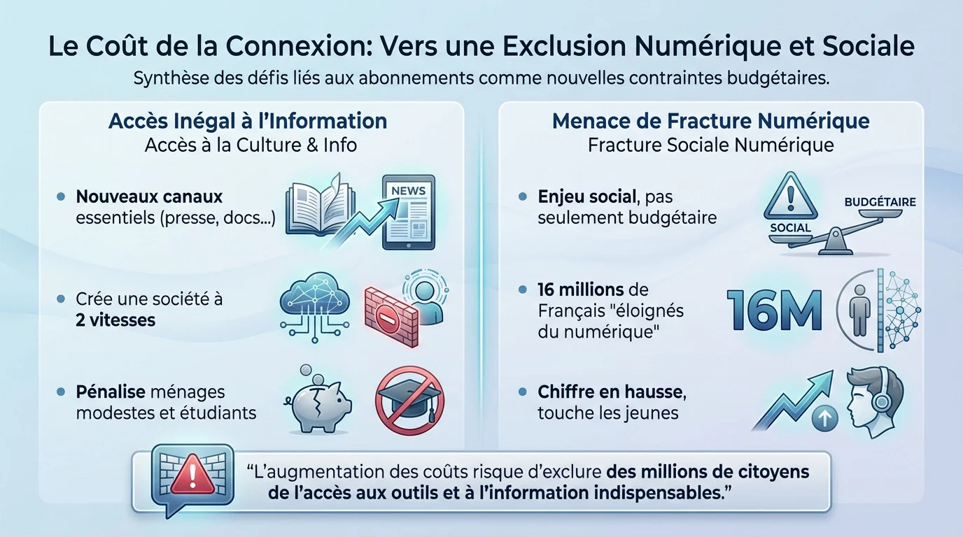 Illustration symbolisant la fracture numérique et le coût croissant de la connexion pour les foyers