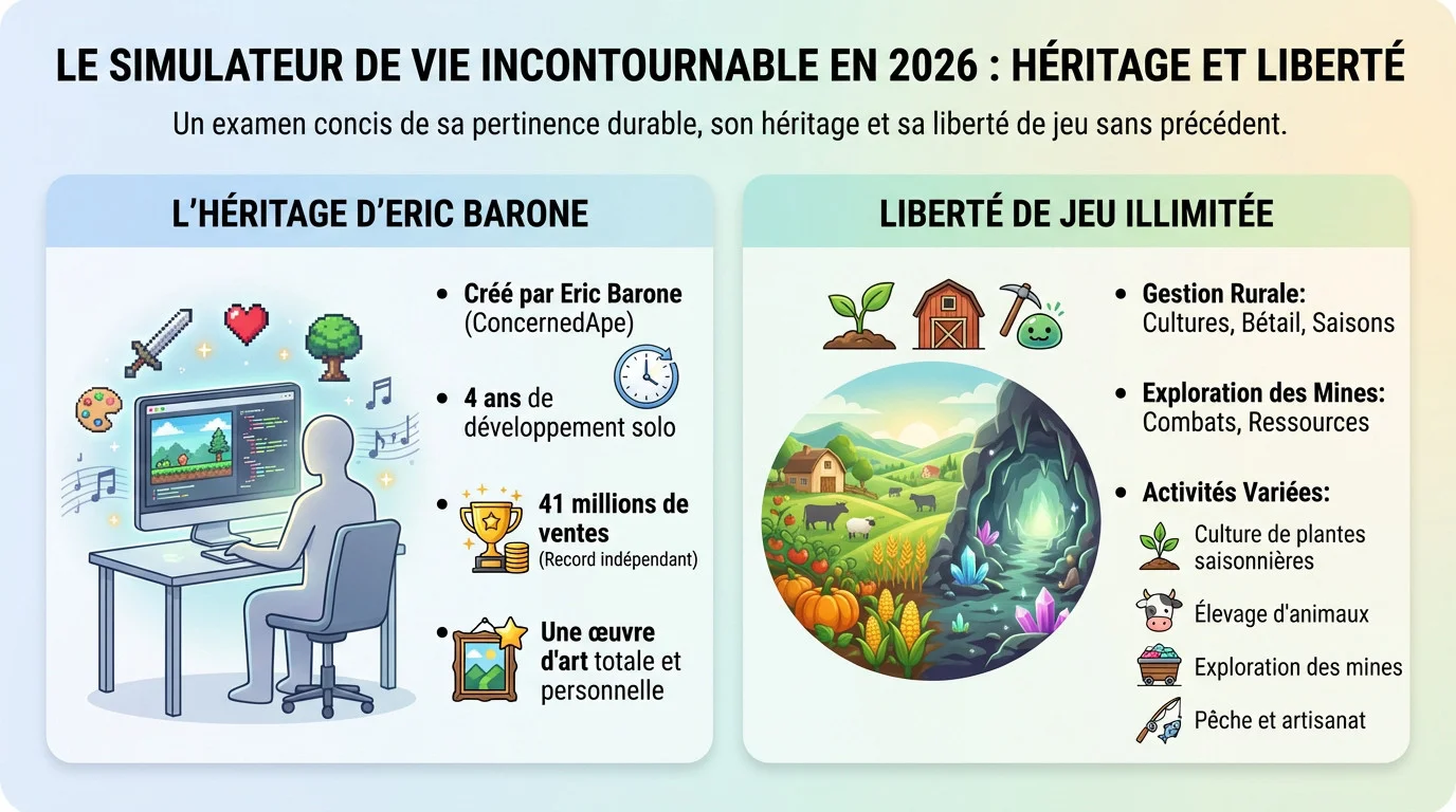 Aperçu du gameplay de Stardew Valley montrant l'agriculture et l'exploration