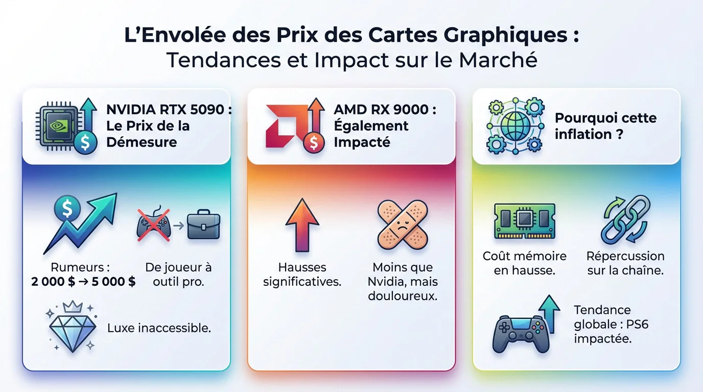 Graphique illustrant l'envolée des prix des cartes graphiques Nvidia et AMD causée par la demande en IA