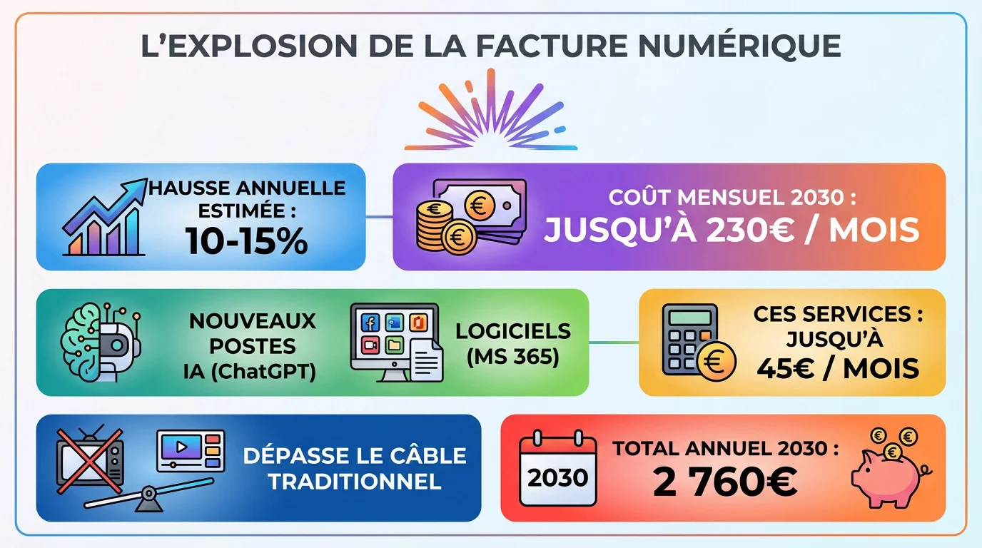 Graphique illustrant la hausse du coût des abonnements numériques pour un foyer français vers 2030