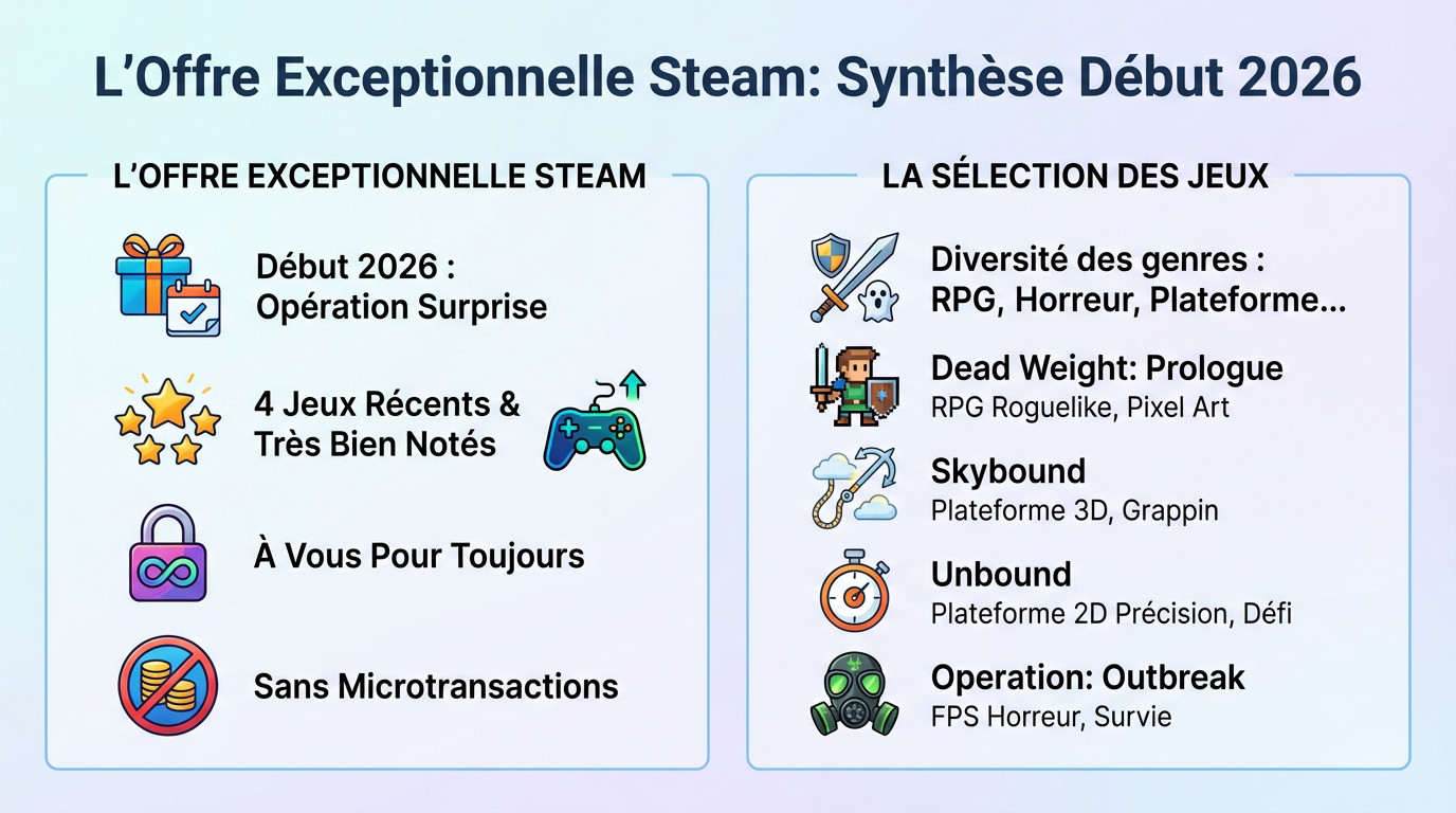 Aperçu des quatre jeux vidéo offerts gratuitement sur Steam pour début 2026