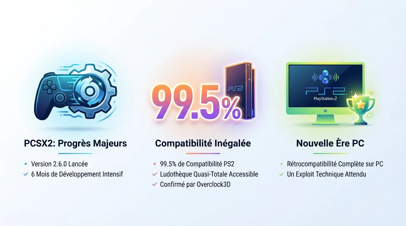 Interface de l'émulateur PCSX2 affichant une compatibilité record avec les jeux PS2