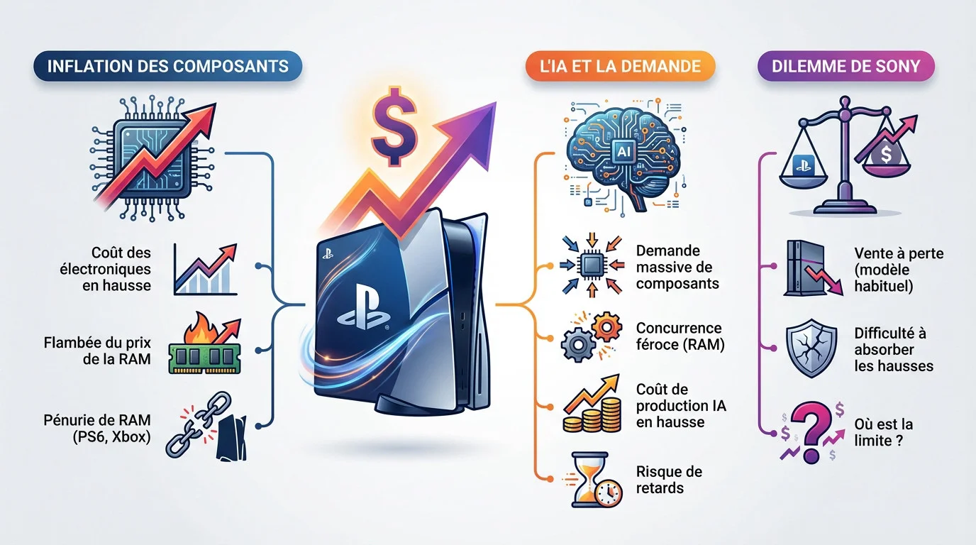 Graphique illustrant la hausse du coût des composants électroniques impactant le prix de la PS6