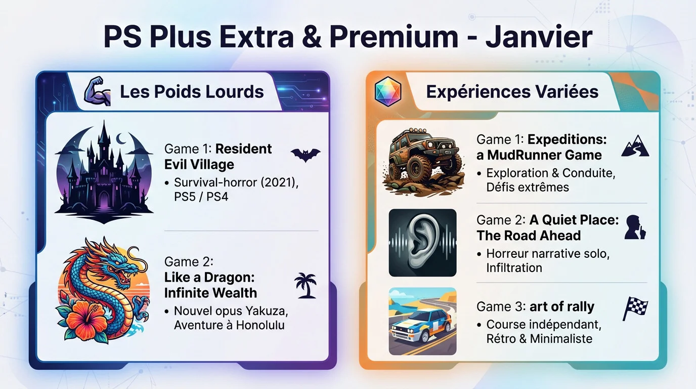 Fuite des jeux PlayStation Plus Extra et Premium janvier 2026 incluant Resident Evil Village