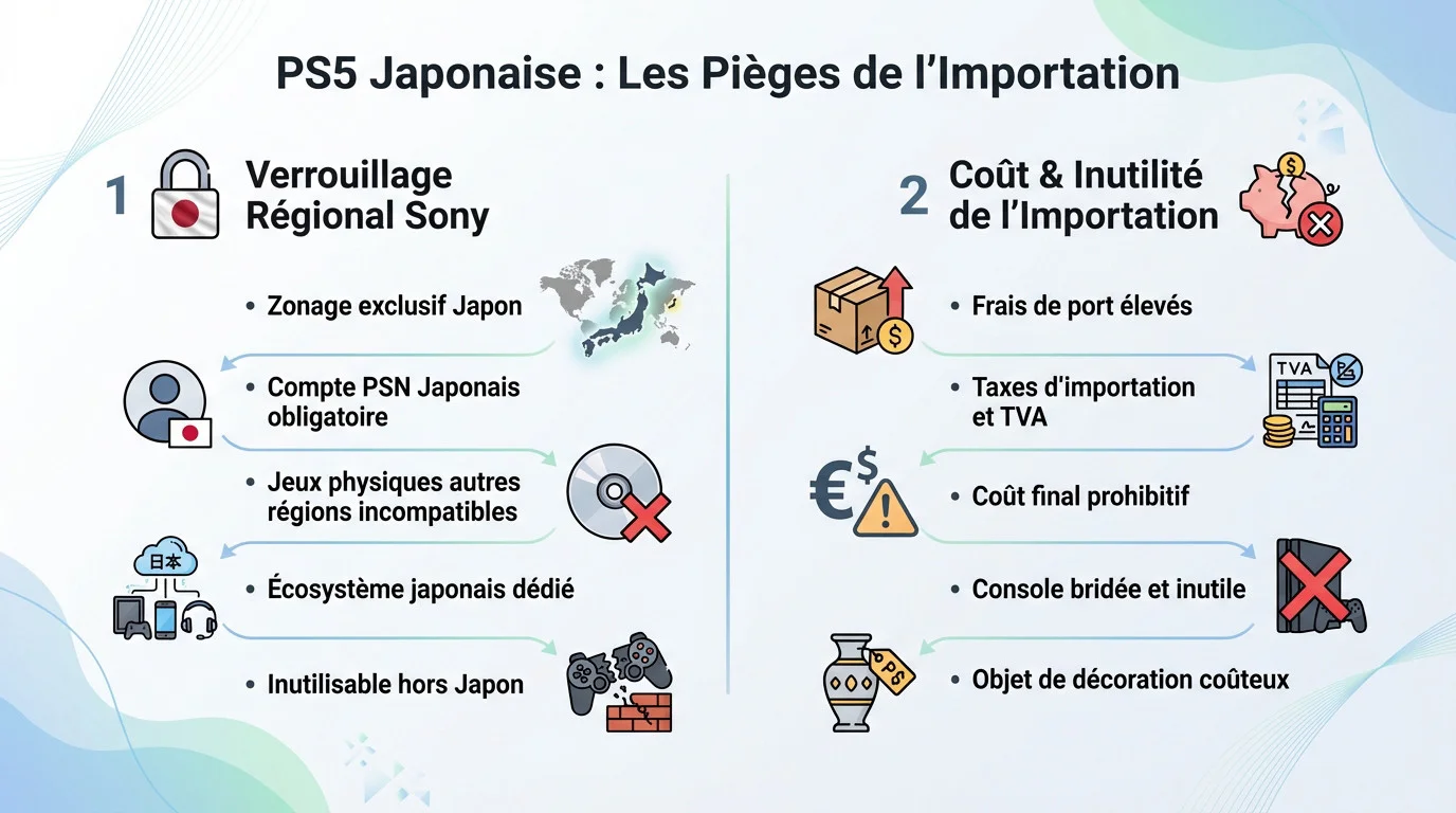 PS5 modèle japonais zoné et risques d'importation pour les joueurs européens