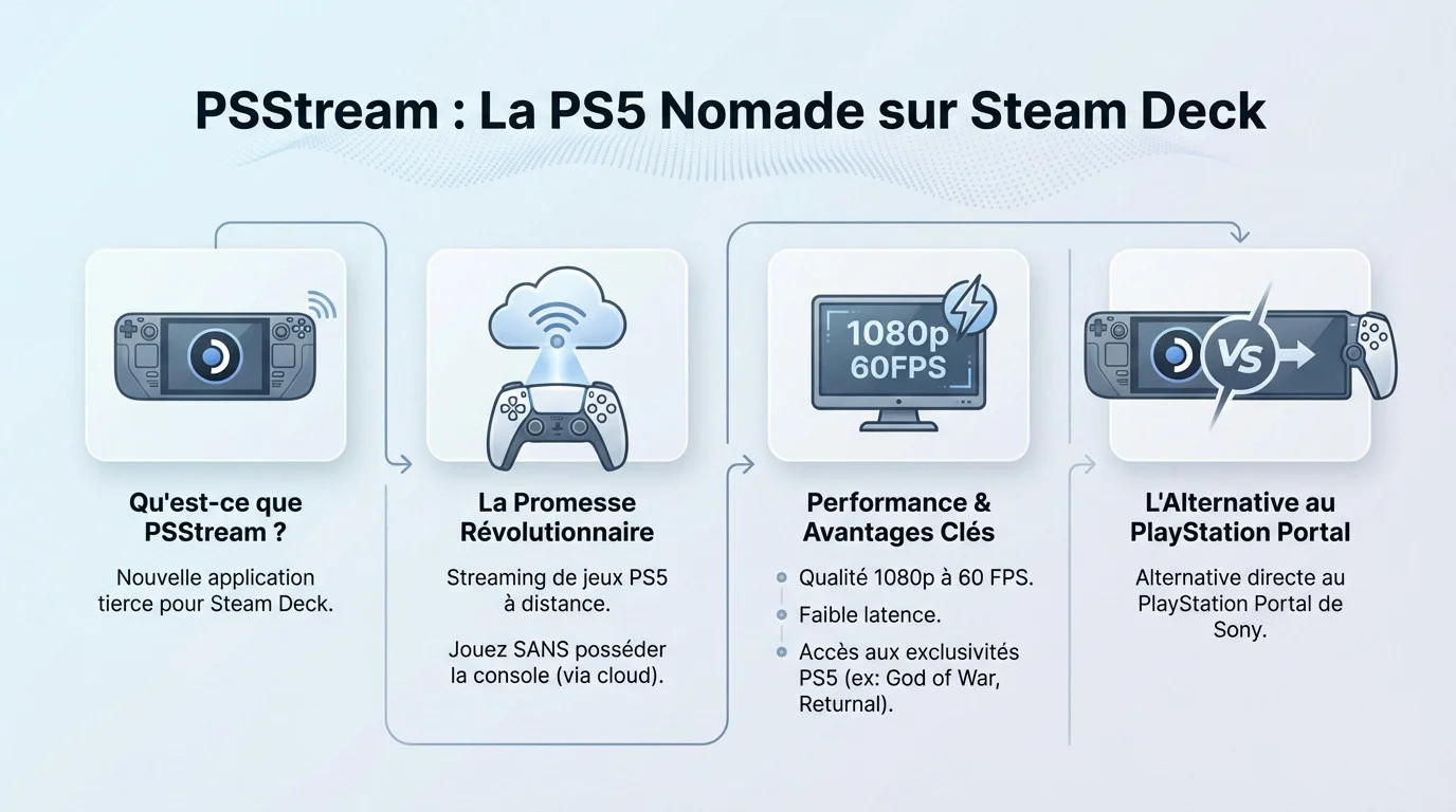 Interface de l'application PSStream exécutée sur un Steam Deck