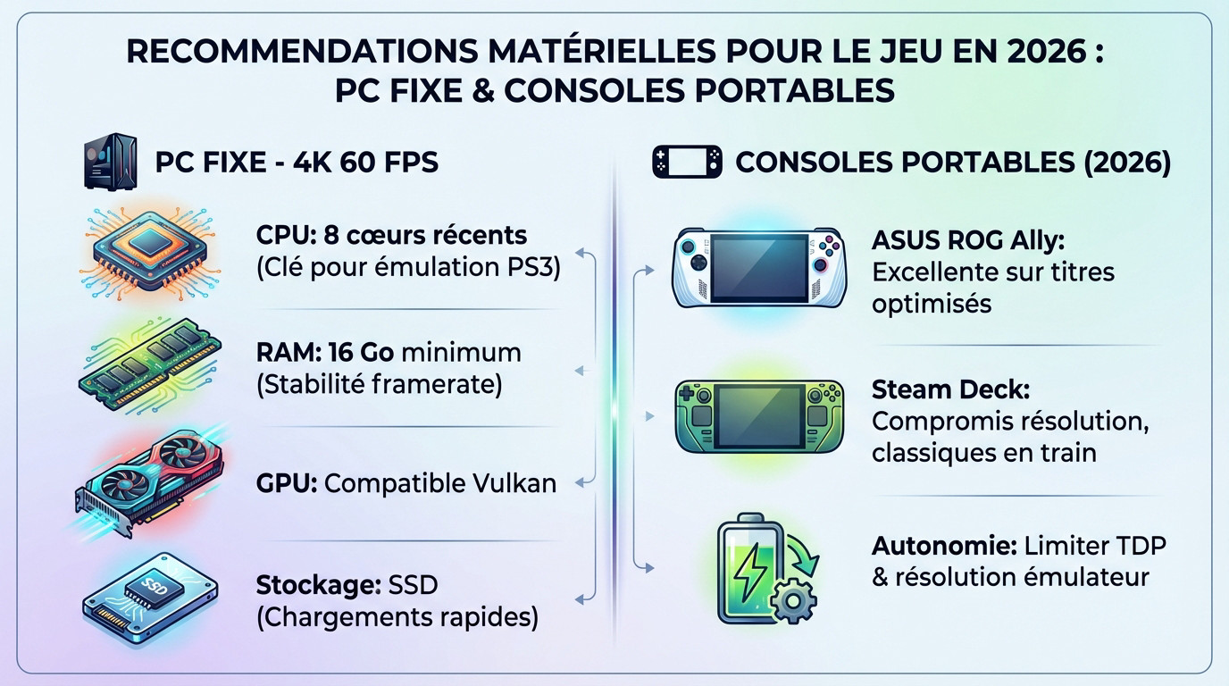 Recommandations matérielles pour l'émulation PS3 sur PC et consoles portables en 2026