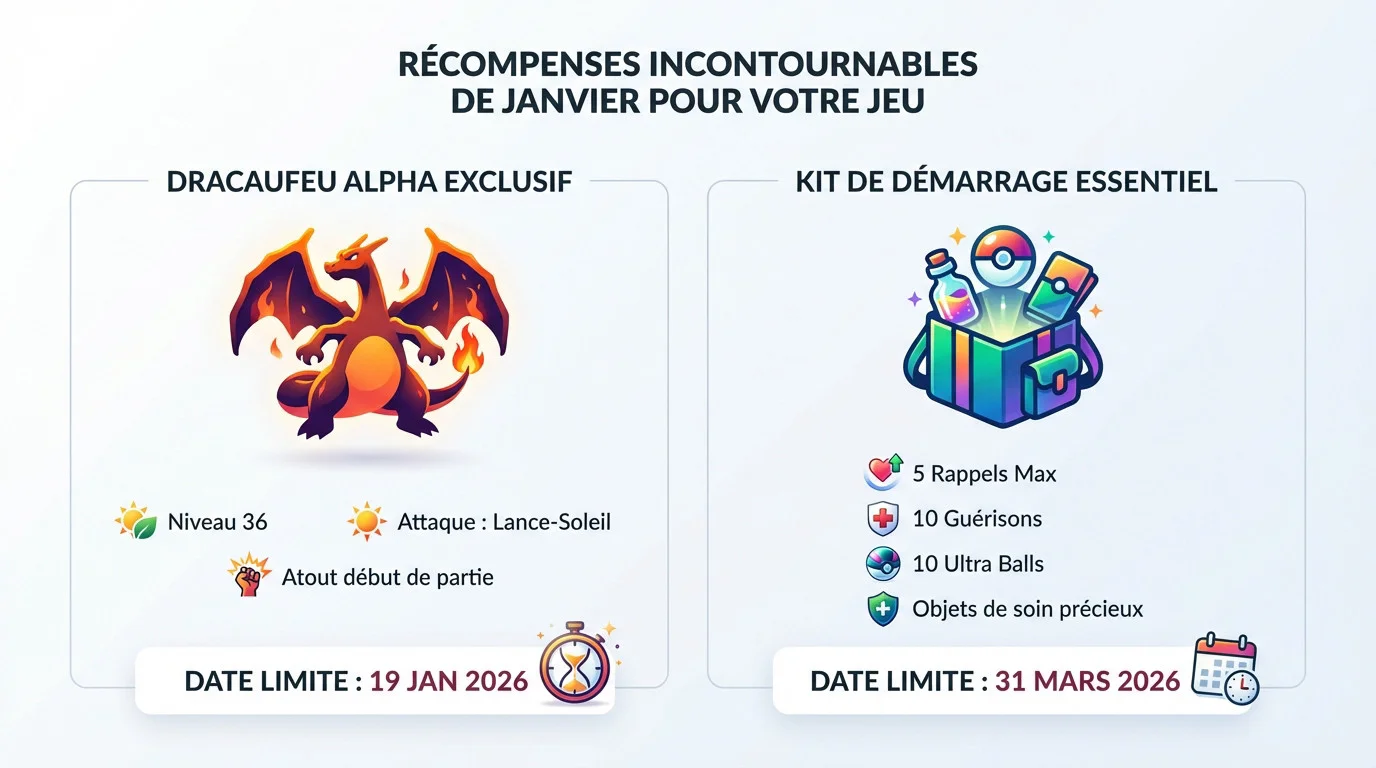 Dracaufeu Alpha et récompenses exclusives de janvier 2026 pour Pokémon Legends ZA