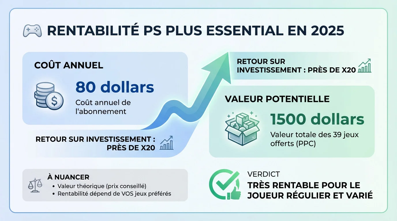 Graphique illustrant le ratio coût et valeur des jeux PS Plus Essential en 2025