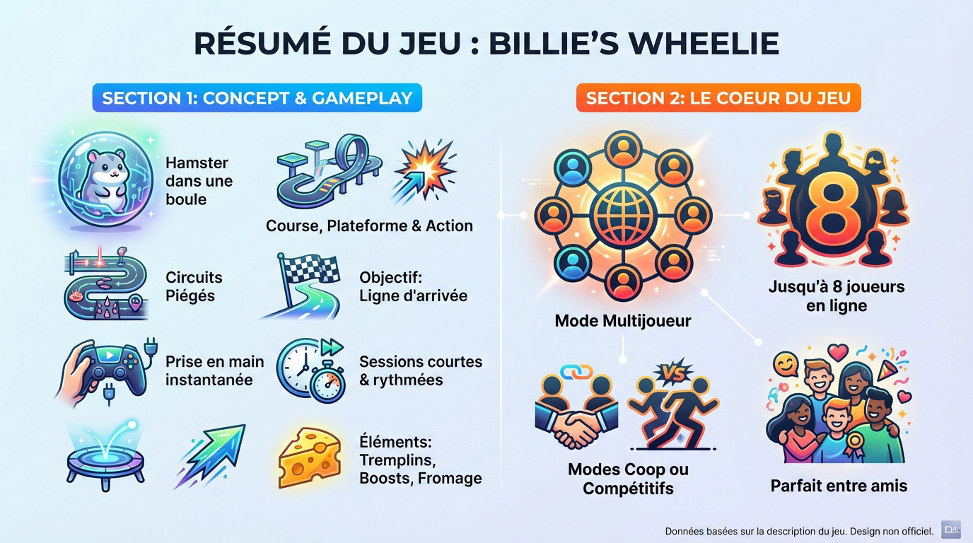 Gameplay de Billie's Wheelie montrant un hamster dans sa boule sur un circuit coloré