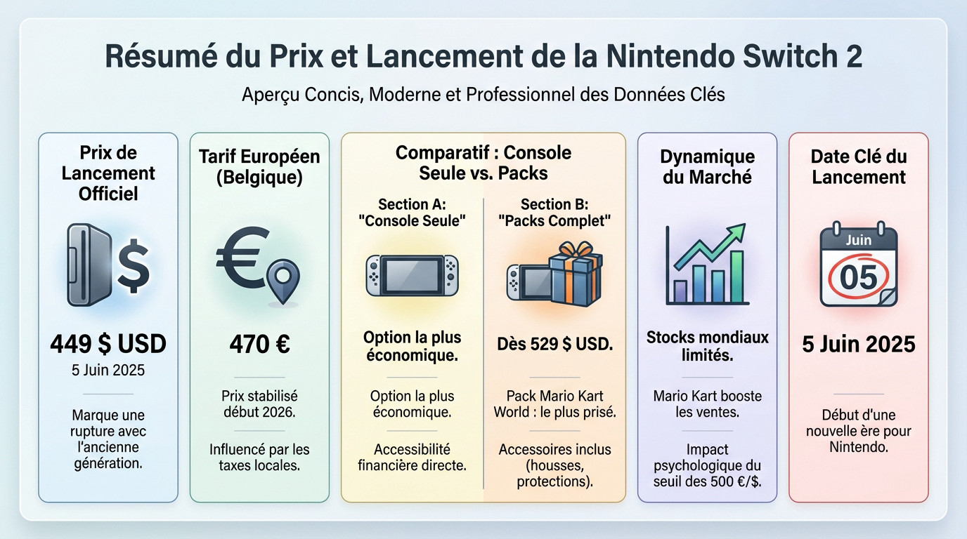 Résumé des tarifs et du lancement de la Nintendo Switch 2 en 2025 et 2026