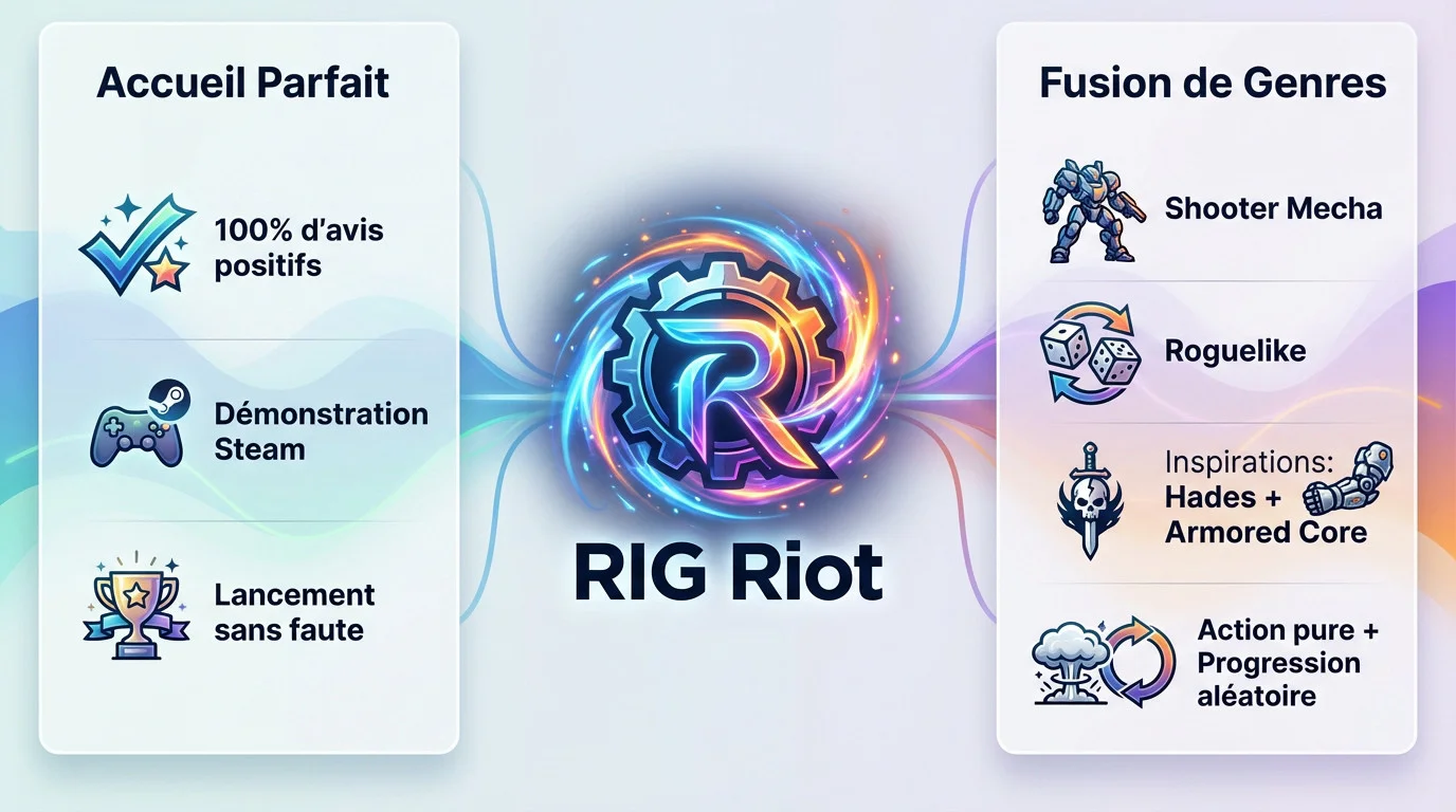 Mecha de combat dans RIG Riot illustrant le mélange entre roguelike et action inspiré d'Armored Core