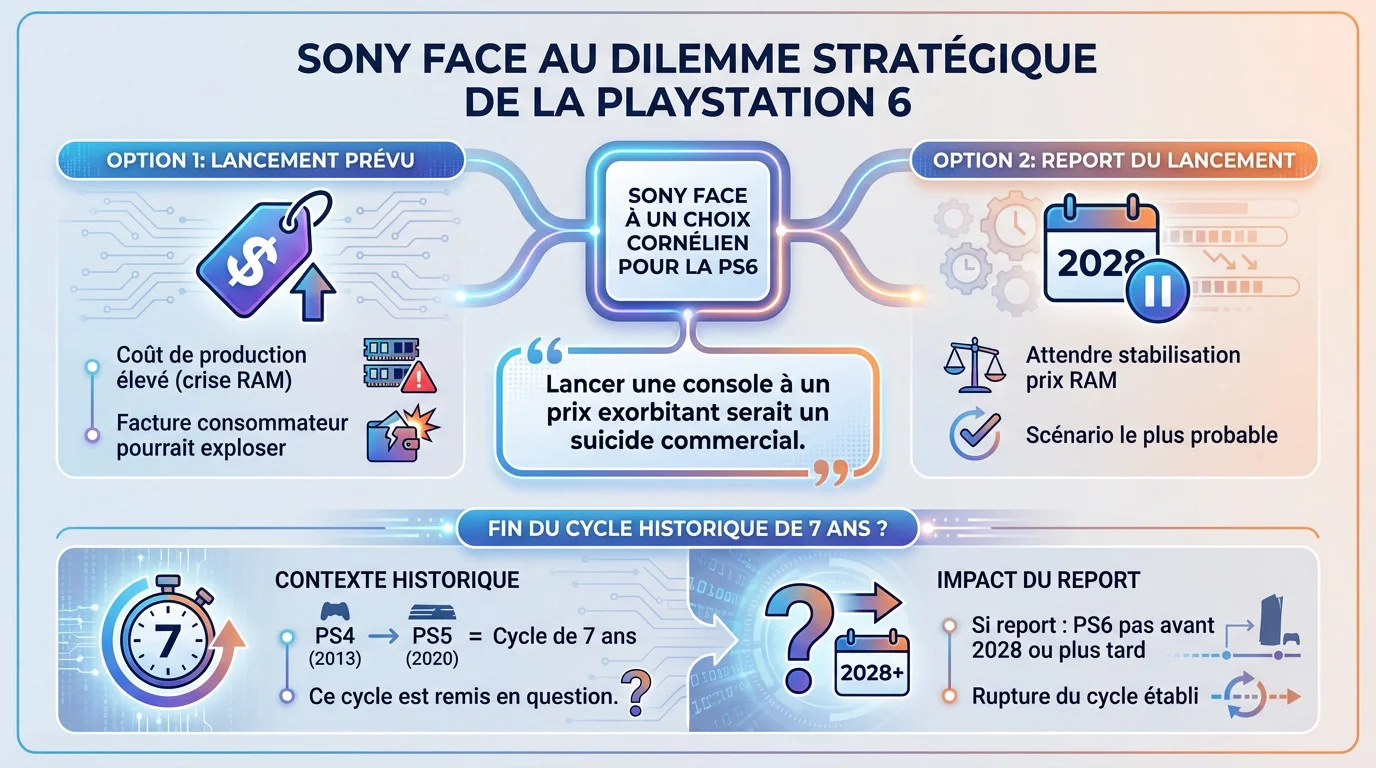 Illustration du dilemme stratégique de Sony concernant la sortie de la PS6 face à la crise de la RAM