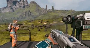 Jeu vidéo de tir contre des araignées extraterrestres.