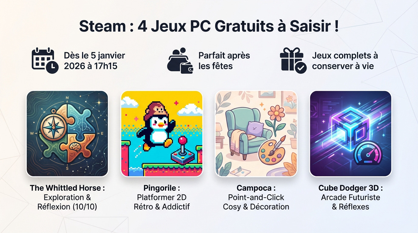 Sélection de 4 nouveaux jeux gratuits sur Steam pour janvier 2026
