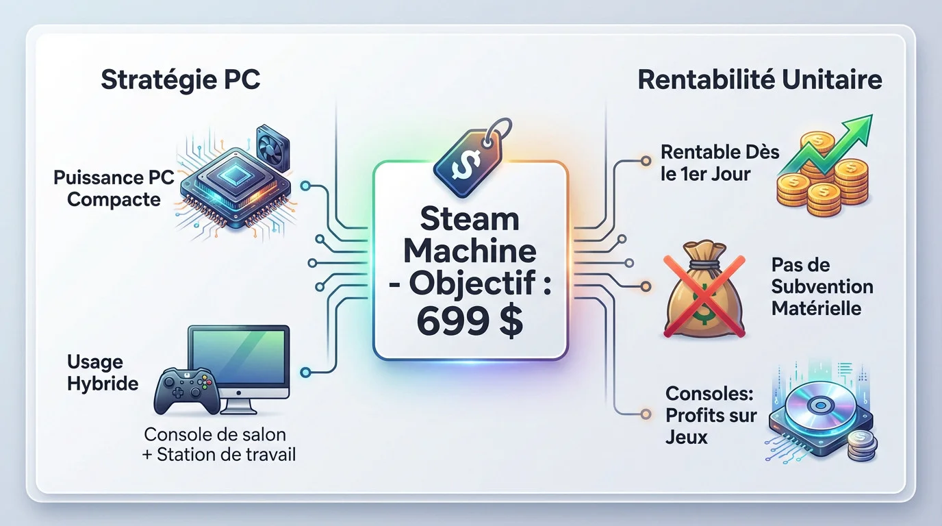 Steam Machine Valve prix 699 dollars stratégie rentabilité