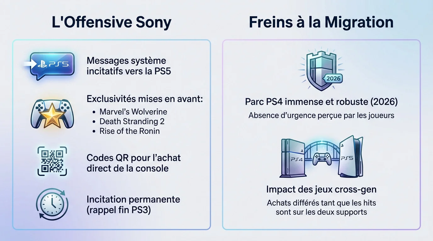 Stratégie Sony offensive migration PS5 et freins utilisateurs