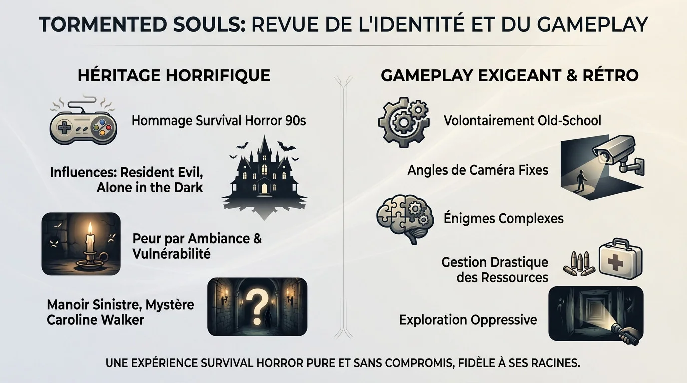 Caroline Walker explorant le manoir sombre de Tormented Souls avec une lampe torche
