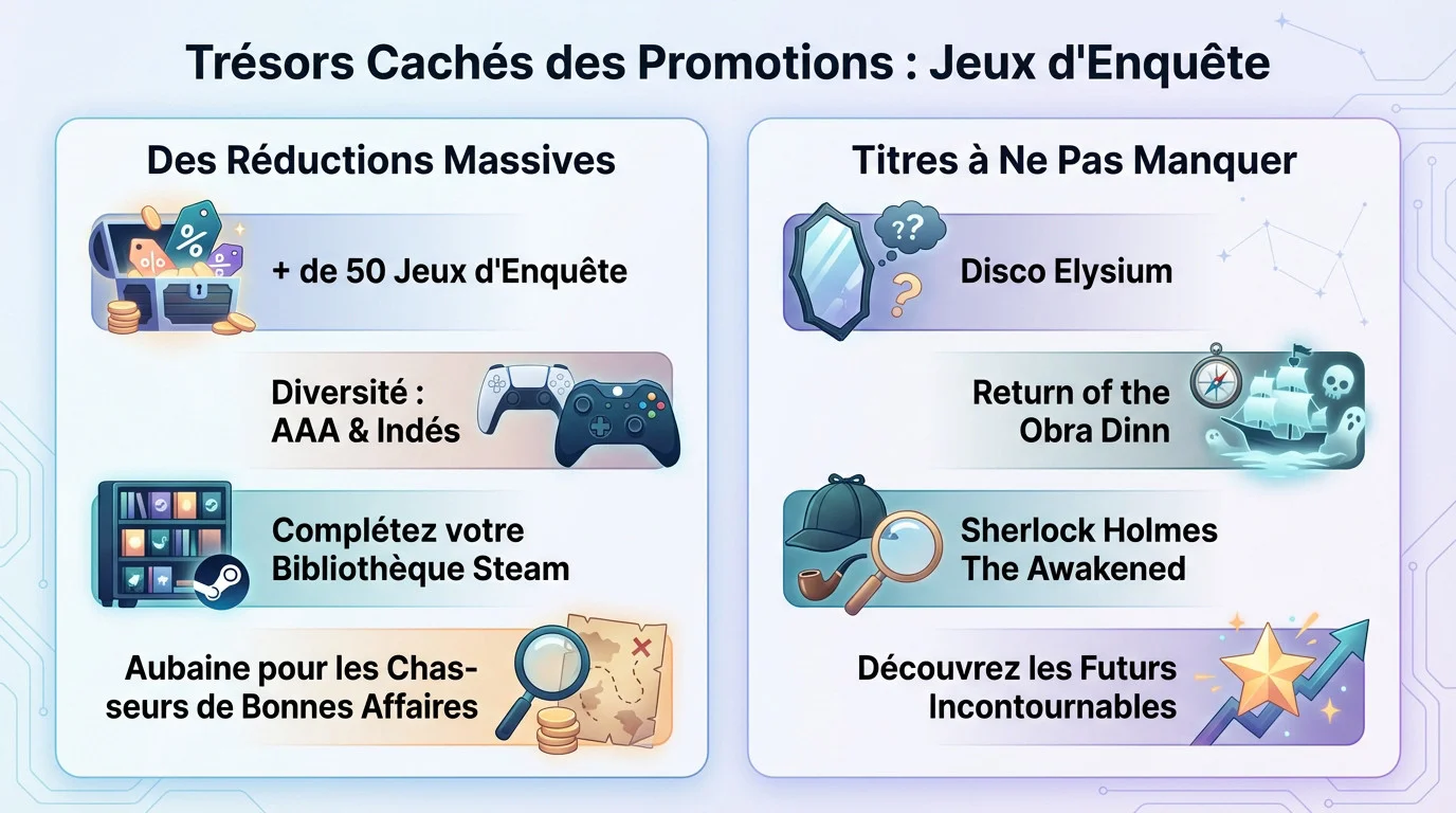Sélection de jeux d'enquête en promotion sur Steam pour l'événement 2026