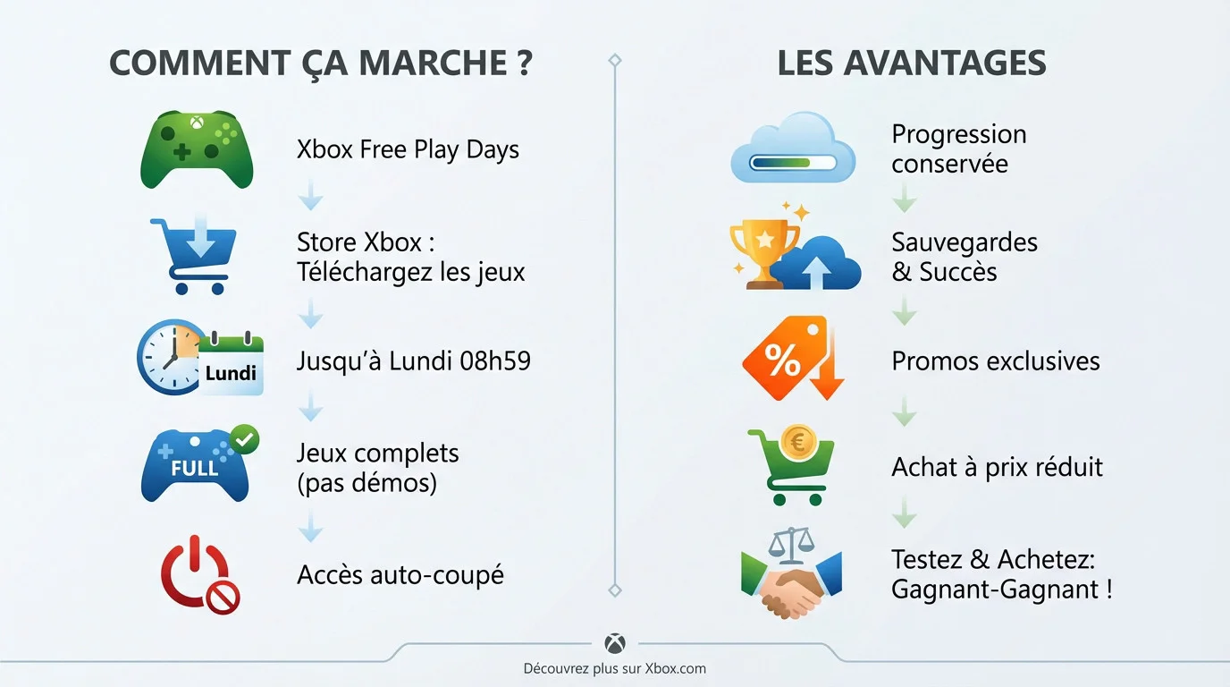 Fonctionnement des jours de jeux gratuits Xbox Free Play Days et avantages pour les abonnés