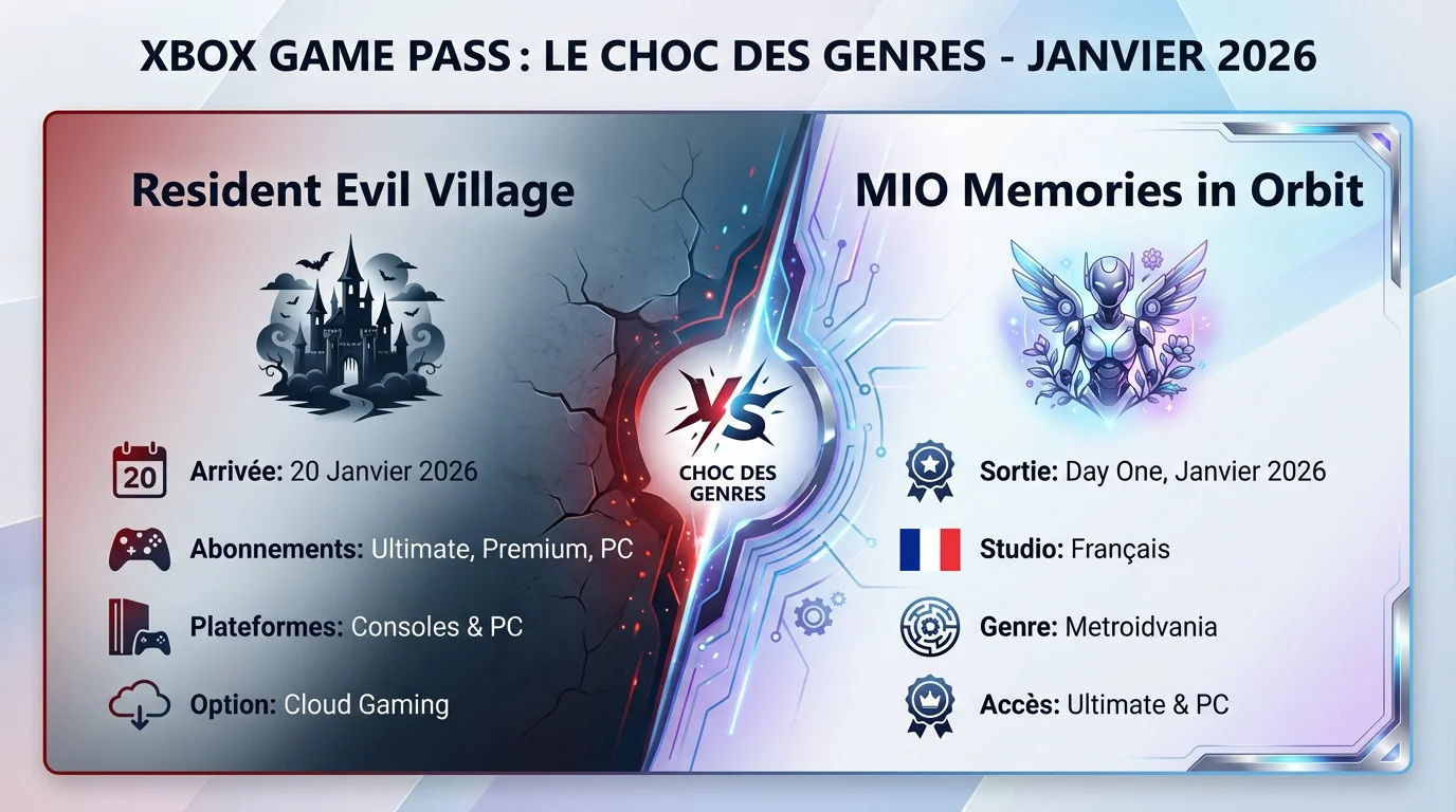 Affiche des jeux Resident Evil Village et MIO Memories in Orbit sur Xbox Game Pass