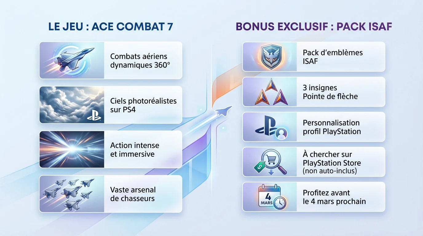 Aperçu du jeu Ace Combat 7 Skies Unknown et du pack d'emblèmes ISAF exclusif offert aux abonnés PS Plus