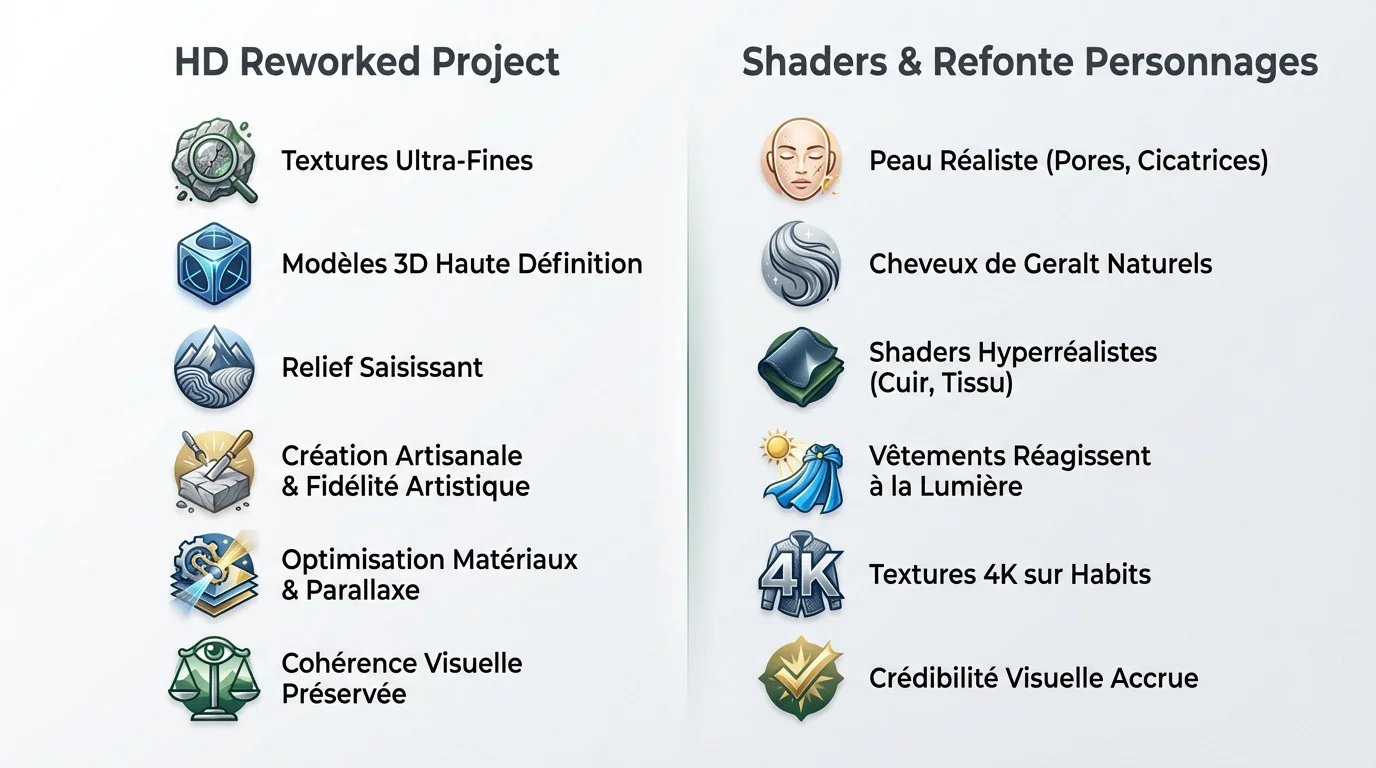 Comparaison graphique avant et après l'application des mods HD sur The Witcher 3