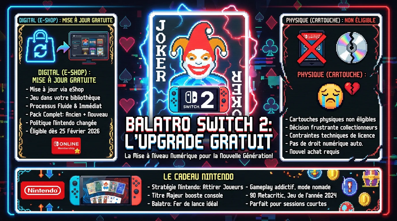 Balatro sur Switch 2 mise à niveau gratuite numérique vs physique