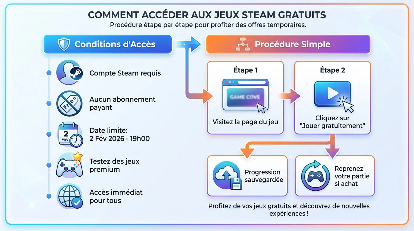 Interface Steam montrant les jeux gratuits à télécharger avant la date limite