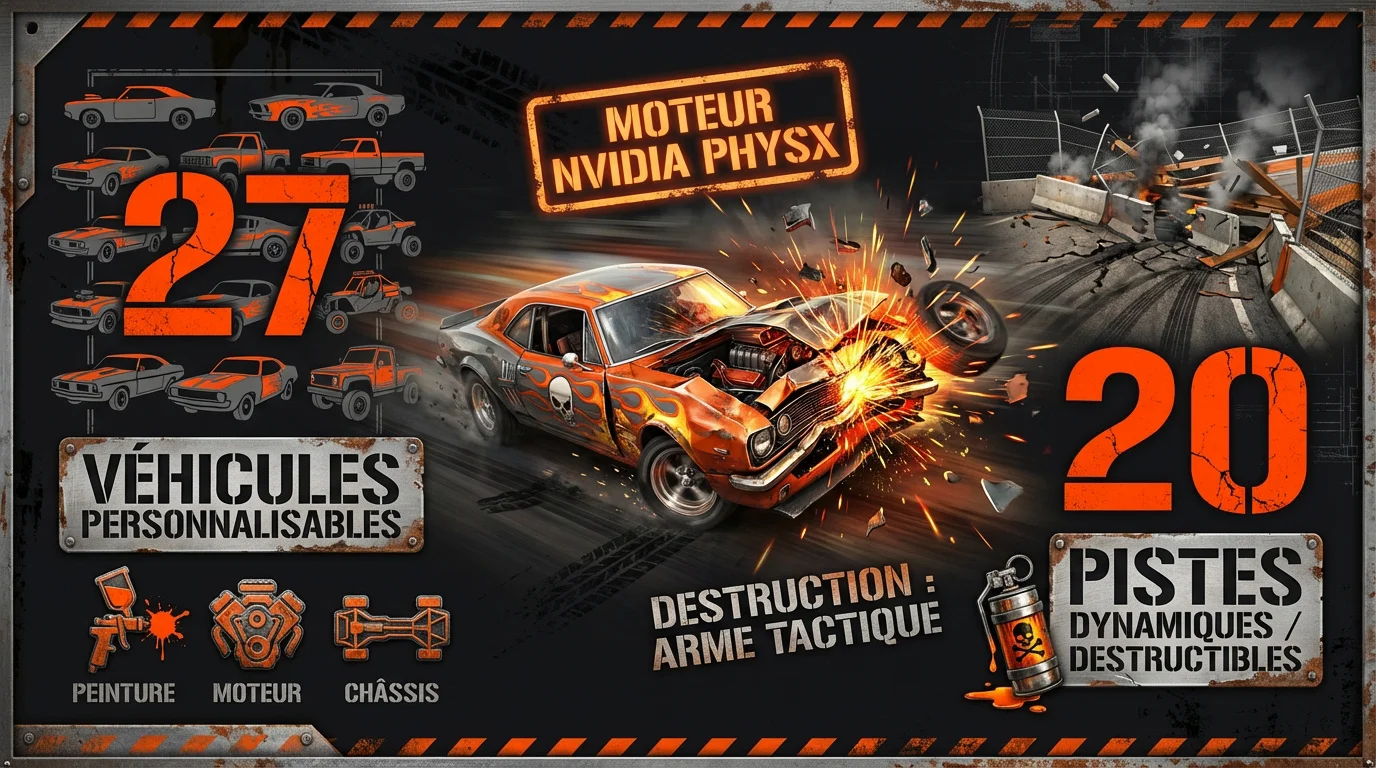 Course de démolition intense avec véhicules destructibles dans Flatout 4