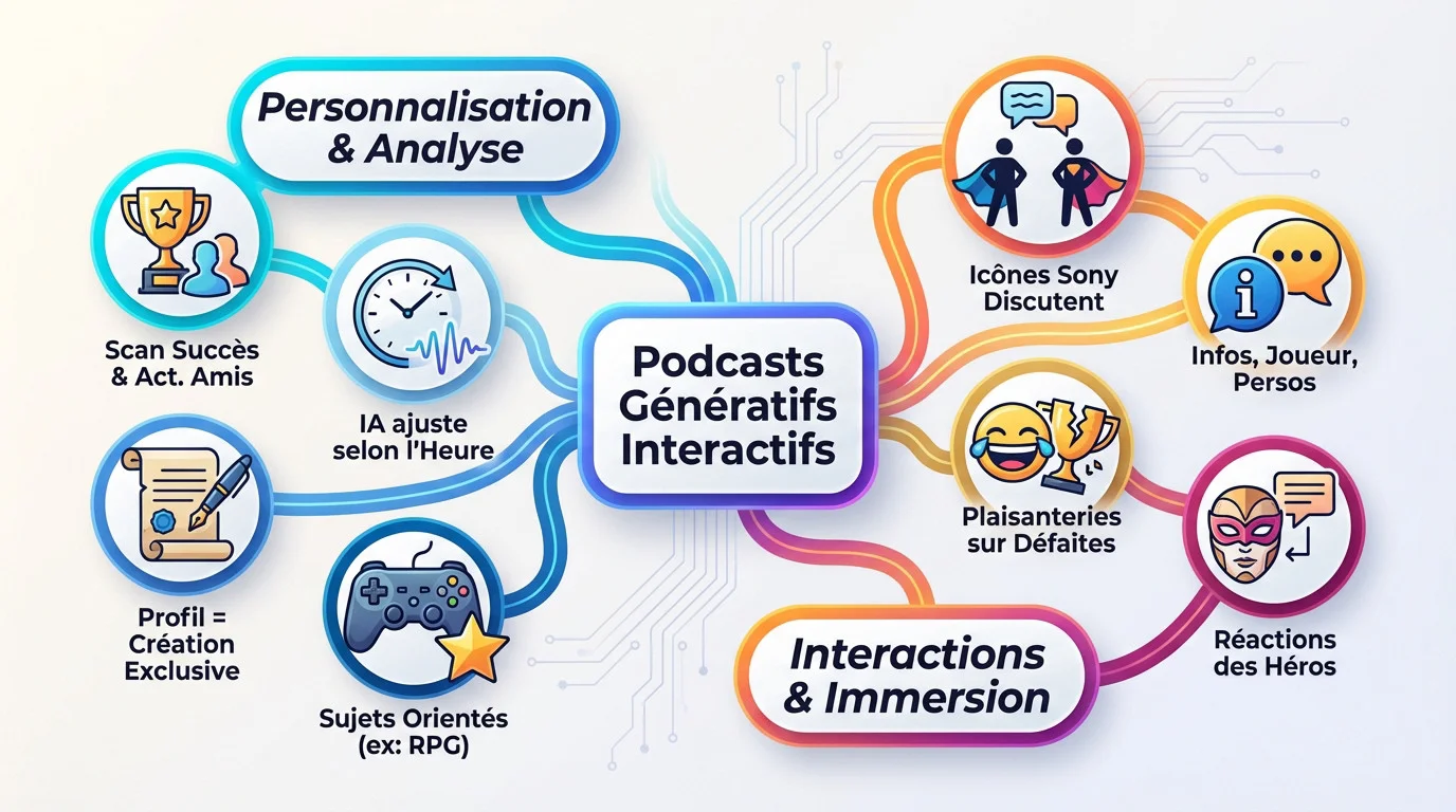 Illustration conceptuelle d'un podcast généré par IA sur PlayStation