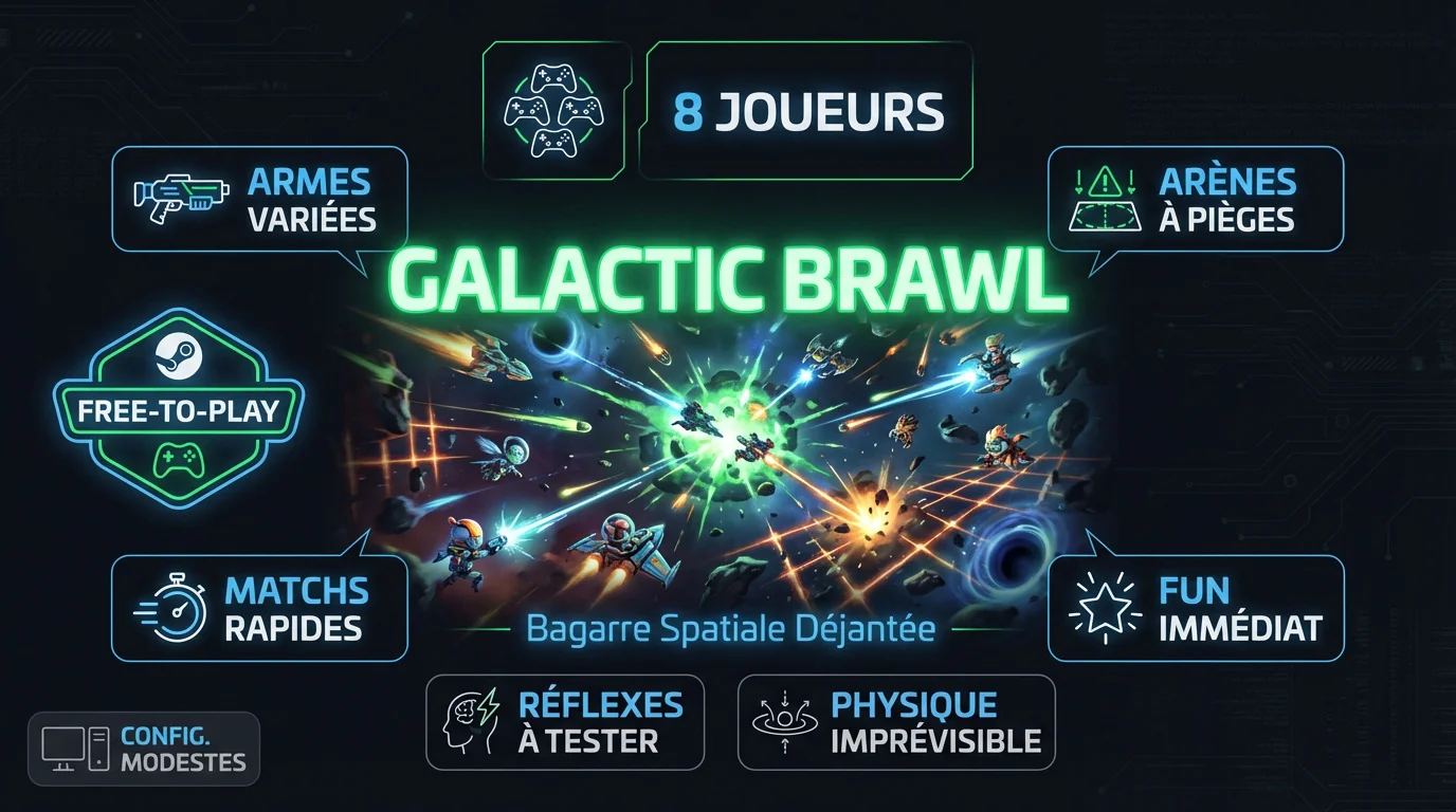 Combat spatial multijoueur intense dans le jeu Galactic Brawl