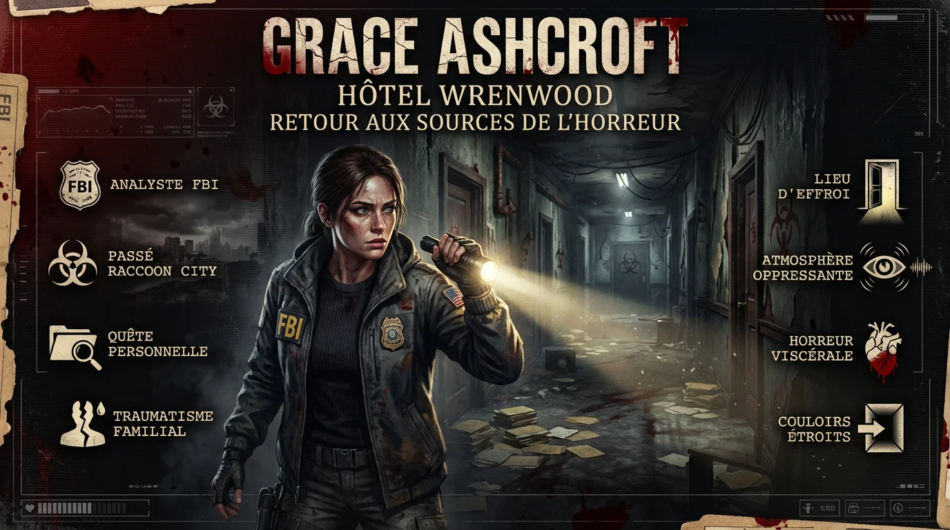 Grace Ashcroft explorant l'hôtel Wrenwood dans Resident Evil Requiem
