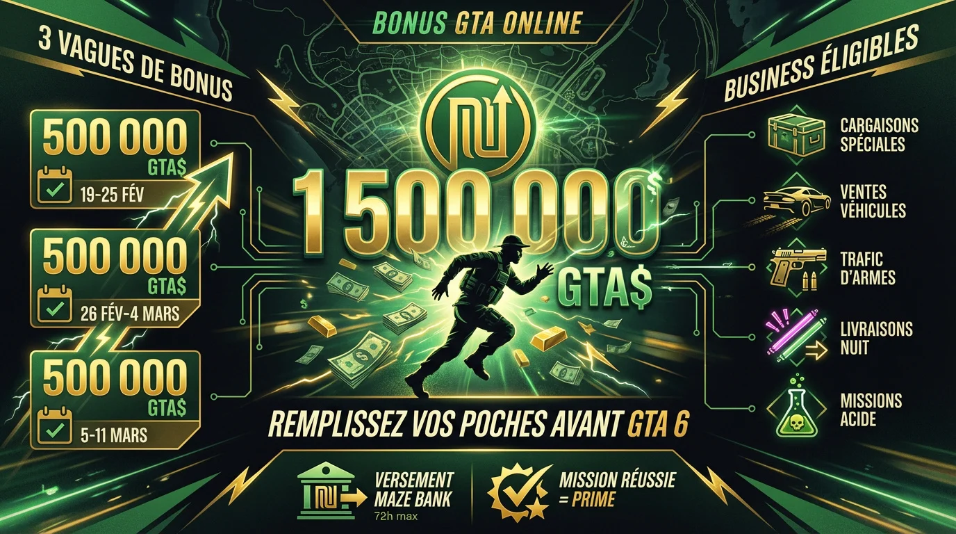 Bonus massif de 1,5 million GTA$ dans GTA Online