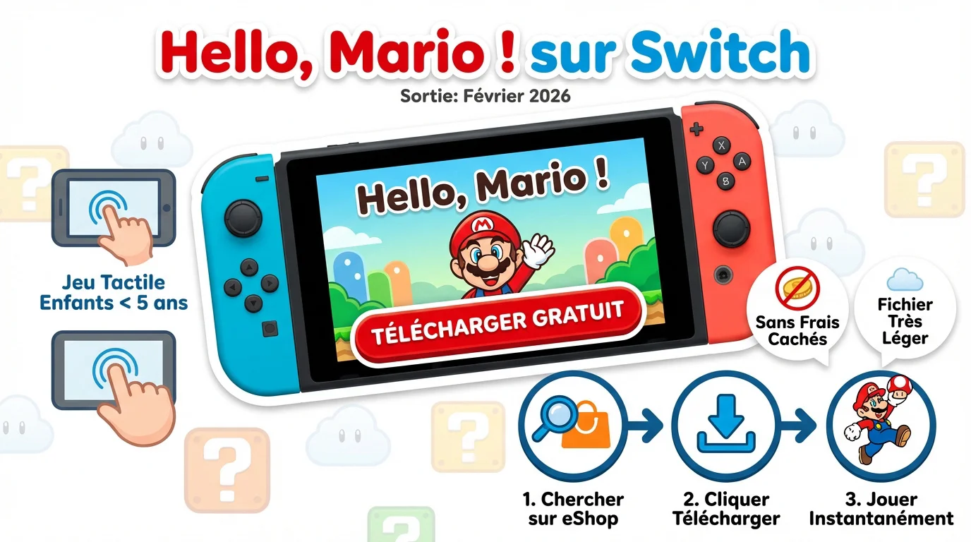 Enfant utilisant l'écran tactile de la Nintendo Switch pour jouer à Hello Mario