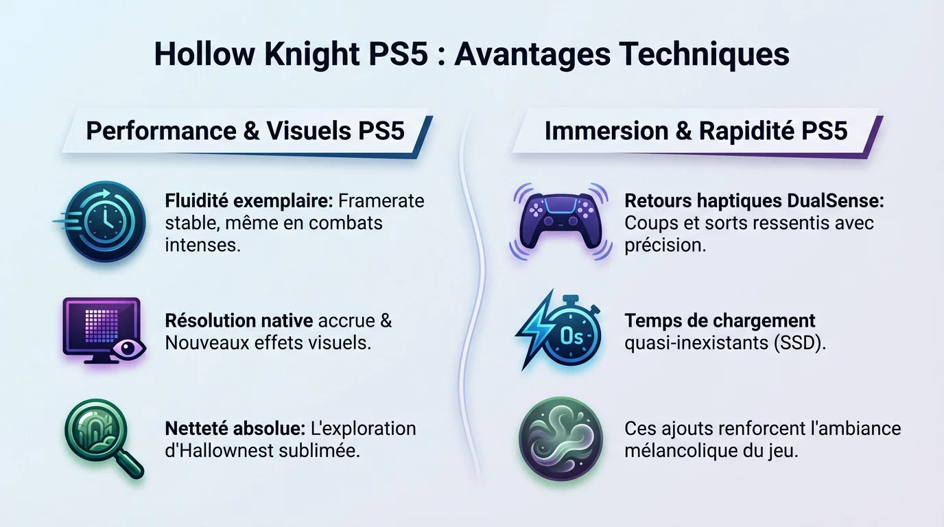 Comparaison visuelle Hollow Knight sur PS5 montrant les effets améliorés