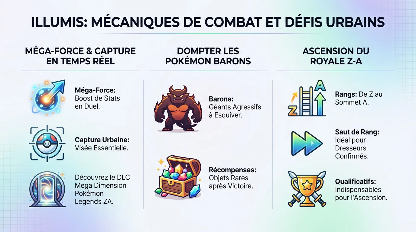 Combat urbain et Méga-Évolution dans les rues d'Illumis