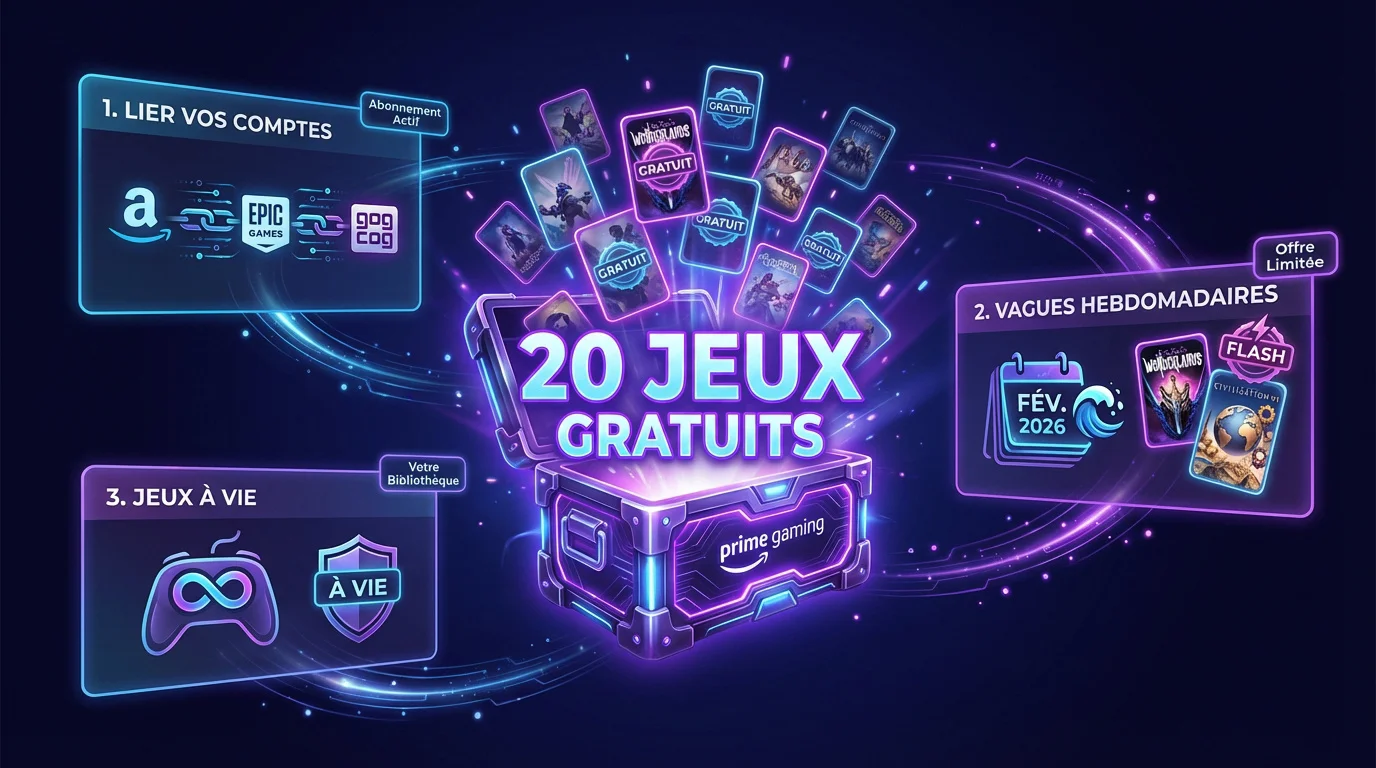 Infographie des 20 jeux gratuits Amazon Prime Gaming de février