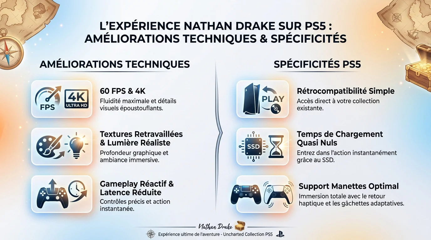 Nathan Drake en pleine action profitant des améliorations techniques sur PS5