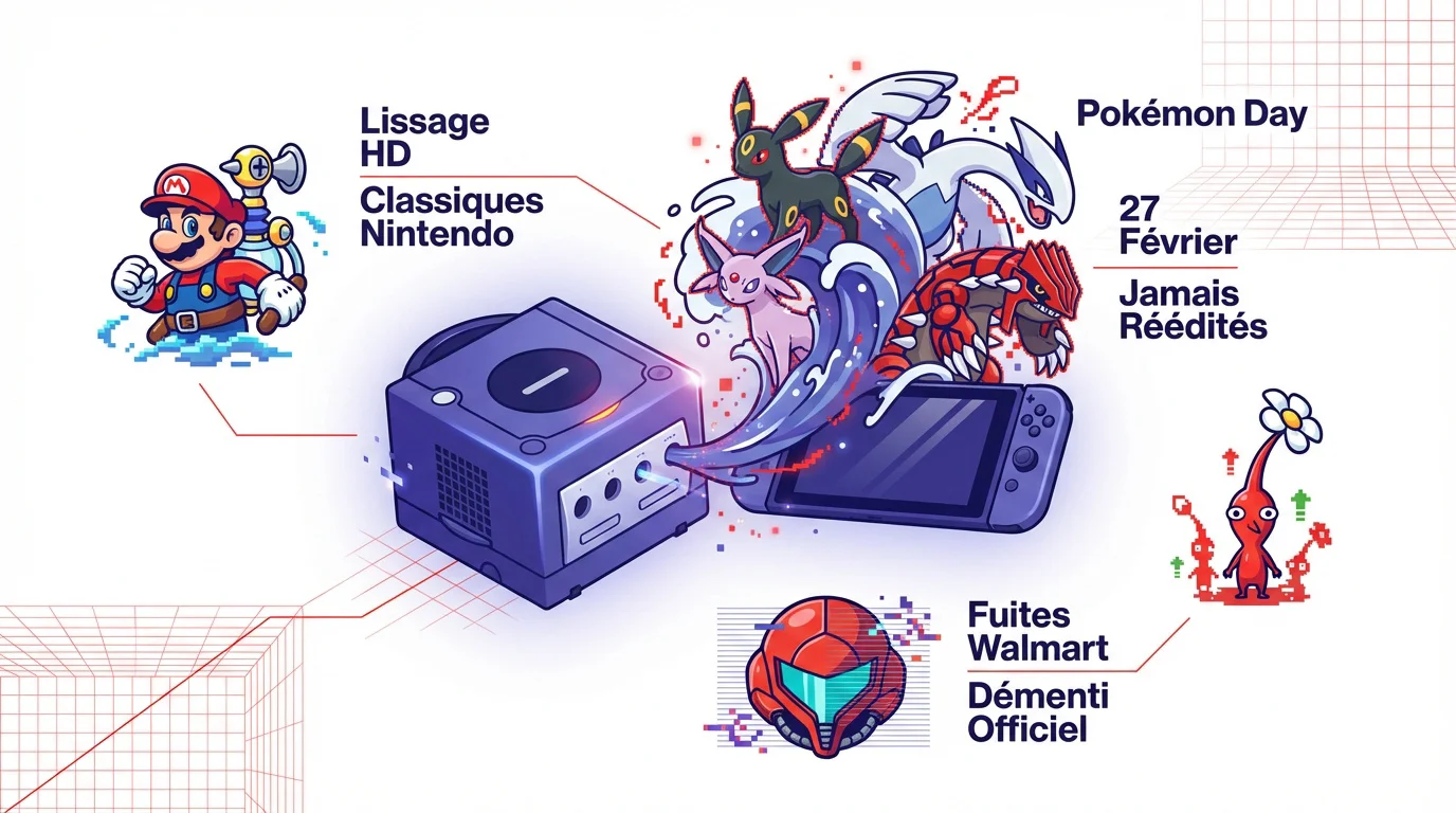 Manette GameCube et console Nintendo Switch avec jeux rétro