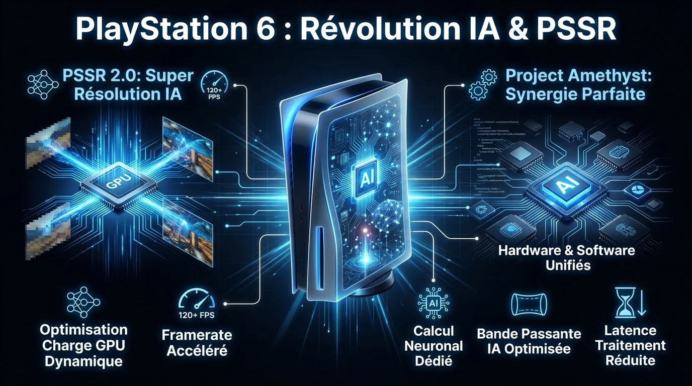 Concept de la PlayStation 6 avec technologie PSSR et intelligence artificielle